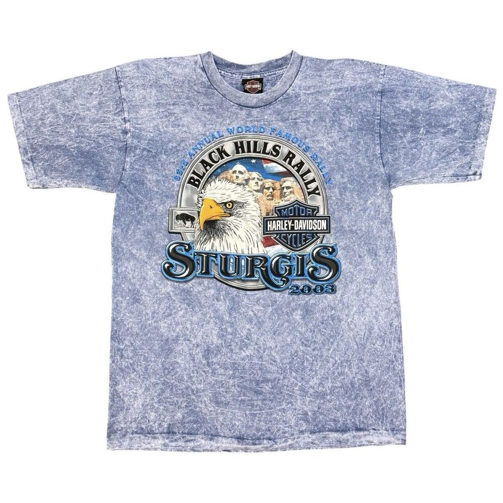Vintage 2003 Y2K Harley Davidson 63rd Sturgis Motorcycle Rally T Shirt Blue M